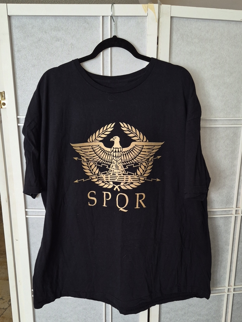 Men's Black T-Shirt with Gold SPQR Emblem Roman Empire